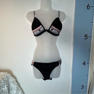 Ringo Heat Swimwear Bikini 2PC Set Black & Aztec‎ Accents XL